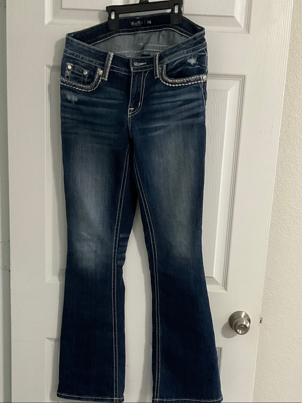 Miss Me Dark Indigo Boot Cut Jeans with Whiskered Fade